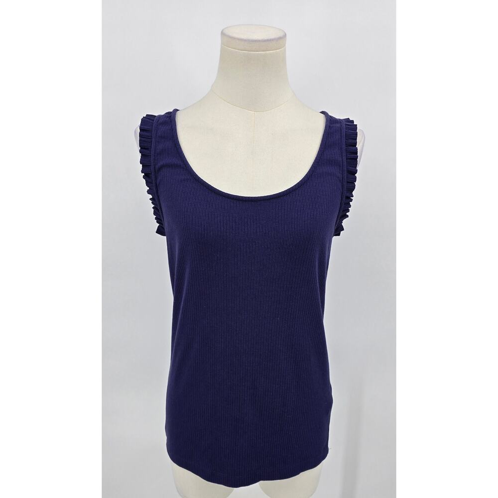 J Crew Casual Minimalist preppy Purple Ribbed Ruffle Tank‎